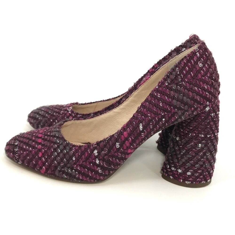 Louise Et Cie Jayant Burgundy Wool Tweed Chunky Heels Size 5.5